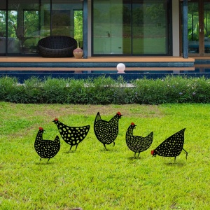Σετ μεταλλικά διακοσμητικά αξεσουάρ κήπου Chickens Μαύρο 28x26 cm