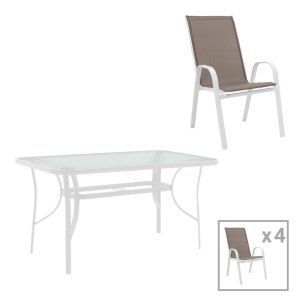 Σετ τραπεζαρίας Calan-Ensure, Pako World, Μέταλλο, Λευκό, 120x70x70 cm