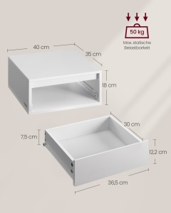 Σετ 2 κρεμαστών κομοδίνων με LED Kailyn, Λευκά, 40x35x18 cm - Img 5
