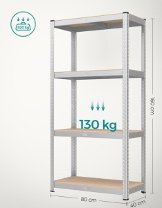 Σετ 2 μεταλλικές ραφιέρες, Songmics, Μαύρο, 520 kg 40 x 80 x 160 cm - Img 5