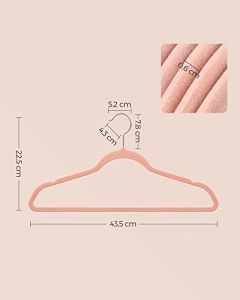 Σετ 30 βελούδινες κρεμάστρες, Songmics, Ροζ-Ασημί, 42x21.5x0.5 cm - Img 7