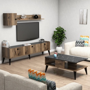 Σετ Comoda TV και τραπεζάκι σαλονιού σαλονιού Lidya1 Walnut-Marble