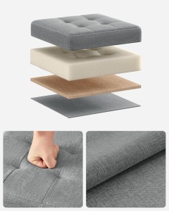 Σκαμπό Μπαούλο Αποθήκευσης Γκρι Songmics 30x30x30 cm - Img 4