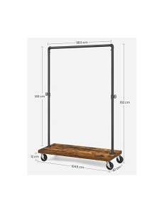 Σταντ ρούχων με ρόδες, Vasagle, 90 kg, HSR65BXV1, Ρουστίκ καφέ - Img 6