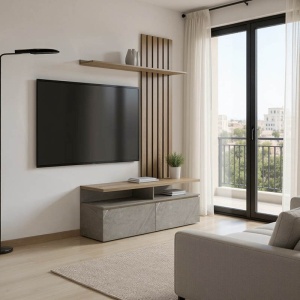 Σύνθεση TV Perlento, Μπεζ, 140x41x219.5 cm