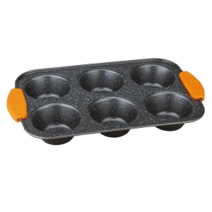 Ταψί για muffins με λαβή σιλικόνης, 6 θέσεων, Orange BH/1137