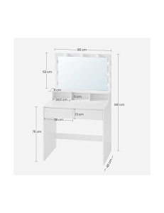 Τουαλέτα μακιγιάζ Vasagle, 9 φώτα, Λευκό, RDT120T10, 40x80x140 cm - Img 6