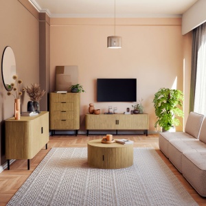 Τραπεζάκι σαλονιού Scandi MDF φυσικό χρώμα ξύλου D80x35.5cm - Img 2