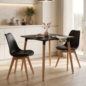 Τραπέζι Natali MDF επιφάνεια Μαύρο και πόδια naturale 80x80x76 cm
