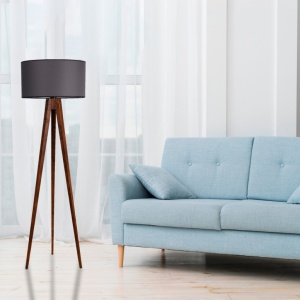 Φωτιστικό Δαπέδου Tripod Ceviz Lambader Silindir Koyu Γκρι Abajurlu Γκρι/Καρυδί