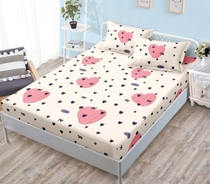 Cearsaf de pat cu elastic si 2 fete de perna Heart Spot 180x200 cm (Finet)