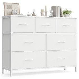 Comoda metalica cu sertare, Bellah, Songmics, Alb, 98.8x30x73.7 cm