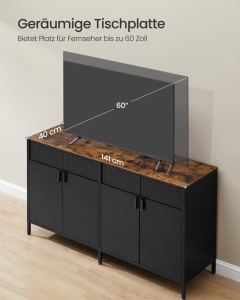 Comoda TV metalica, Bravon, Songmics, Negru, 141x40x76 cm - Img 5