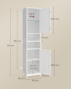 Dulap baie soldat cu LED, Helan-old, Alb, 40x30x170 cm - Img 5
