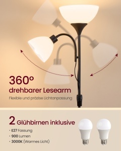 Lampadar LED Lusia, Negru, 38.5x23.5x176 cm - Img 3