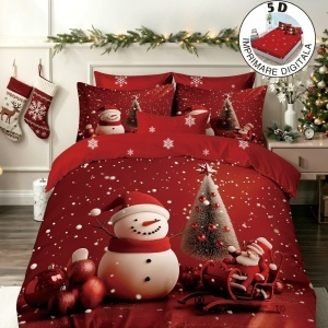 Lenjerie Mos Craciun cu Elastic 180x200 Frosty V61 6 Piese (Finet)