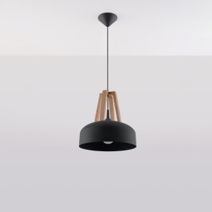Lustra suspendata Casco din lemn, Negru 30x30x85 cm - Img 2
