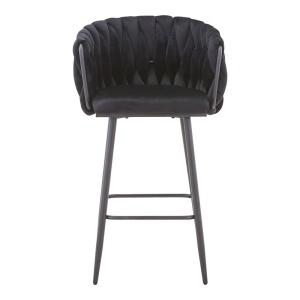 Scaun bar Vivian catifea neagra picior metal negru 57x50x100 cm - Img 4