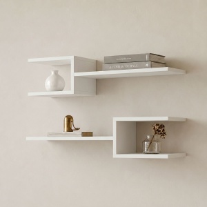 Set 2 bucati Raft de perete, Sumpa, Alb, 20x65x18 cm
