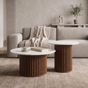 Set 2 piese Masute de cafea Skerta, Alb, 70x70x40 cm