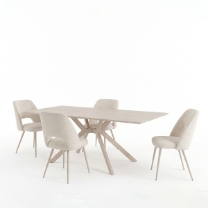 Set 5 piese Masa dining si Scaune Nelda Olven, Bej, 58x44x82 cm - Img 2