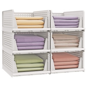 Set 6 cutii de depozitare stivuibile dulap haine Songmics, Dennys, Alb, 33x43x18.5cm