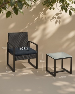 Set de gradina 3 buc, Funland, Songmics, Negru, 57.5x53x76 cm - Img 6