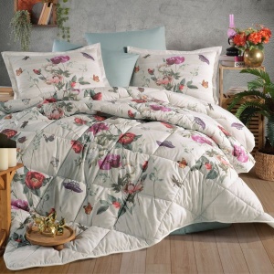 Set Lenjerie si Cuvertura Nerina Verde deschis (Bumbac 100%)