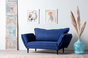 Αναδιπλούμενος καναπές 2 θέσεων Rahim Μπλε 150x80 cm