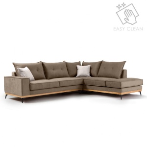 Αριστερός Γωνιακός Καναπές Luxury II Mocha - Κρεμ - Μαύρο 290x235x90 cm