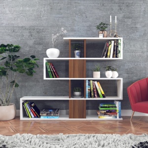 Βιβλιοθήκη Karlin - Λευκό, Walnut