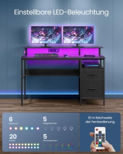 Γραφείο Vasagle Μαύρο, LED, 2 USB-A, 55 x 135 x 90 cm - Img 4