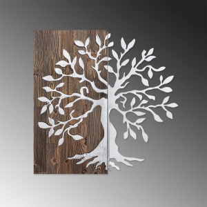 Διακοσμητικό Τοίχου από Ξύλο και Μέταλλο Tree, Καρυδί, 58x58 cm - Img 4