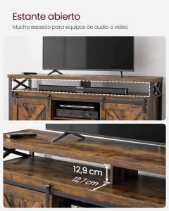 Έπιπλο TV, Vasagle, Καφέ-Μαύρο, 147x40x76 cm - Img 4