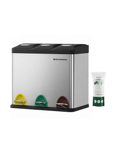 Κάδος ανακύκλωσης, Songmics, με πεντάλ, 3 σε 1, LTB24L, μέταλλο