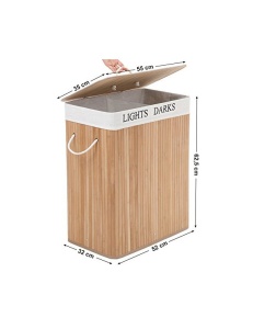 Καλάθι απλύτων, Songmics, Ξύλο, Φυσικό, LCB64Y, 100L, 52 x 32 x 62 cm - Img 4