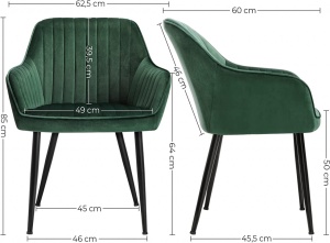 Καρέκλα τραπεζαρίας, Songmics, Πράσινο, 62.5x60x85 cm - Img 3
