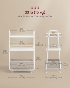 Καρότσι Αποθήκευσης Vasagle Λευκό 43.2x30.4x81 cm - Img 7