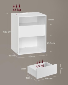 Κομοδίνο με πρίζα Vasagle Λευκό 45x35x58.3 cm - Img 2