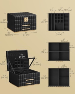 Κουτί Κοσμημάτων Songmics Μαύρο 24x21.5x15.8 cm - Img 5