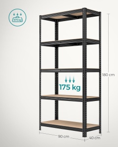 Μεταλλική ραφιέρα Μαύρο Songmics 90x40x180 cm - Img 3