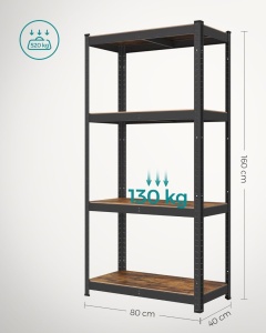 Μεταλλική ραφιέρα, Songmics, Μαύρο, 520 kg 40 x 80 x 160 cm - Img 9