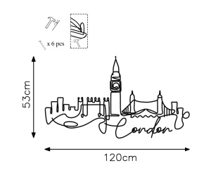 Μεταλλικός πίνακας London Μαύρο 120x53x1.5 cm - Img 6
