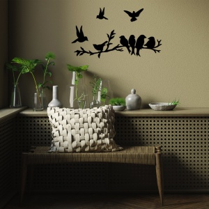 Μεταλλικό Διακοσμητικό Τοίχου Bird Community, Μαύρο, 13x13 cm