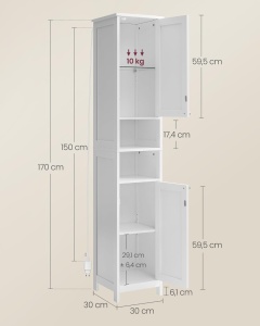 Ντουλάπι Μπάνιου Λευκό Vasagle 30x30x170 cm - Img 3