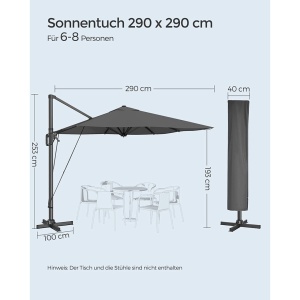 Ομπρέλα βεράντας Songmics Γκρι 300x300x260 cm - Img 7