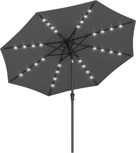 Ομπρέλα ηλίου, Songmics, 30 μοίρες, LED, UPF 50+, Γκρι