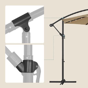 Ομπρέλα ηλίου, Songmics, 32 LED, UPF 50+, Camel - Img 2