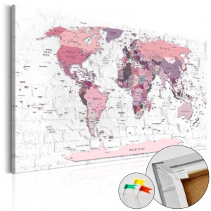 Πίνακας από φελλό - Pink Frontiers [Cork Map] 60x40 cm
