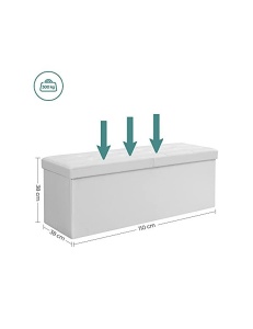 Παγκάκι Αποθήκευσης Songmics, 120 L, LSF75WT, Λευκό, 300 Kg, 110 x 38 x 38 cm - Img 6